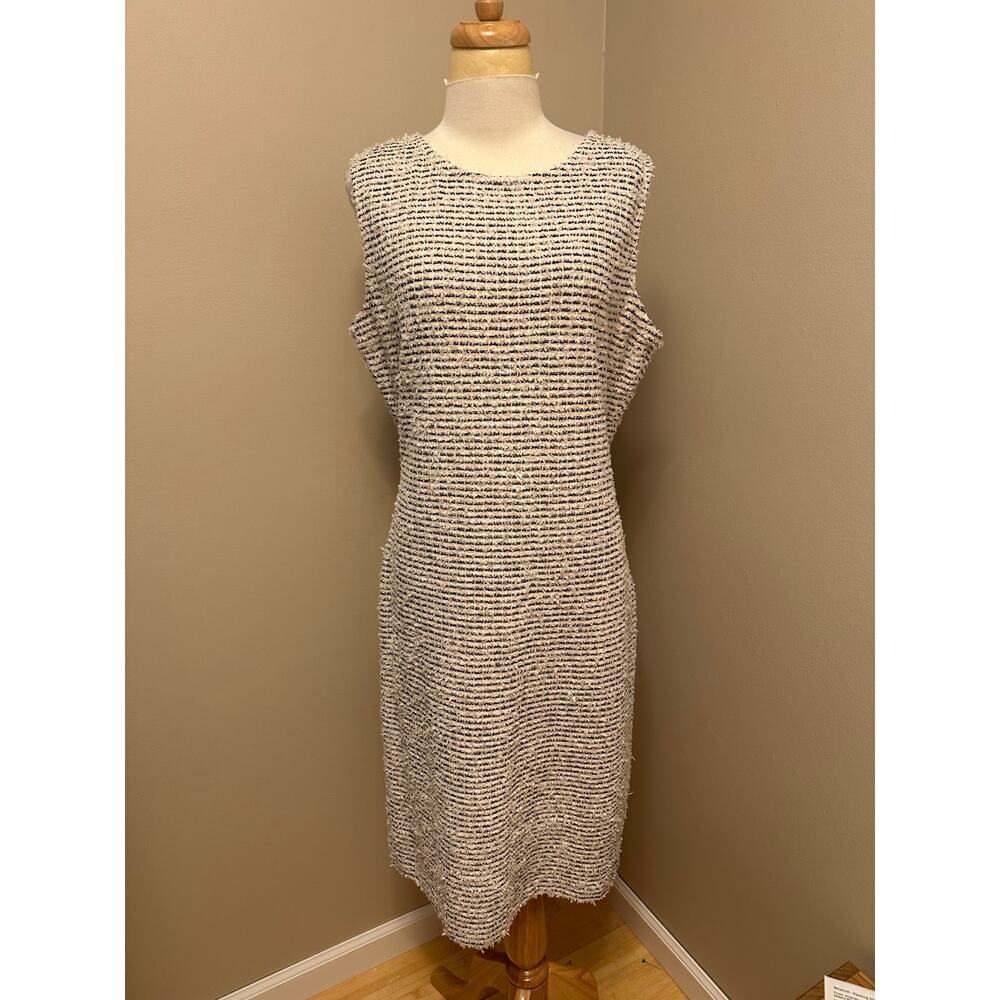 NWT St. John Wool-Blend Shift Dress Cream/Black/Pink Sz 14
